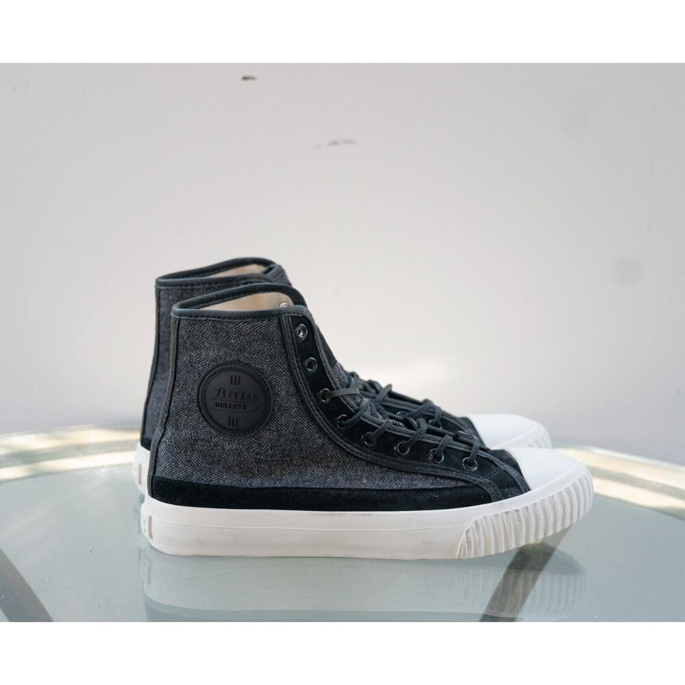 Bata Bullets Men’s Twead High Top Canvas Sneaker Shoes Black Gray Kicks Size 7.5